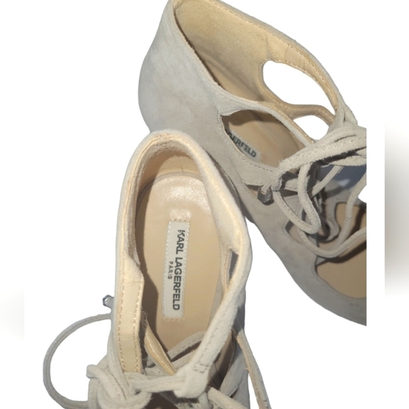 Karl Lagerfeld Jasmin Suede Lace-Up Neutral Pumps Sz 9 - Picture 2 of 11